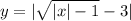 y = |\sqrt{ |x| - 1} - 3 |