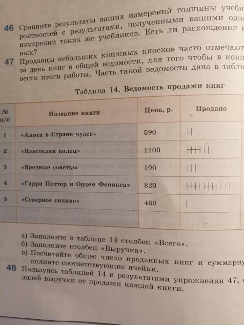 Пользуясь таблицей 14 и результатами упражнения 47 составьте таблицу долей выручки от продажи каждой