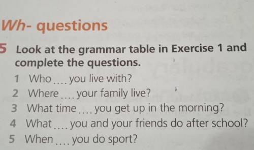 Wh- questions 5 Look at the grammar table in Exercise 1 and complete the questions. 1 Who... you liv