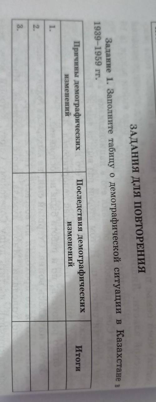 Заполните таблицу о демографической ситуации в Казахстане в 1930-1959гг