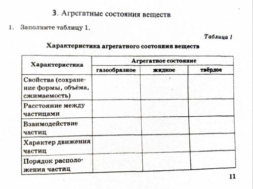 Агрегатное состояние вещества Заполните таблицу 1 характеристика агрегатное состояние вещества