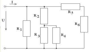 Найти общее сопротивление цепи. R1=8 R2=7 R3=2 R4=3 R5=2 R6=4