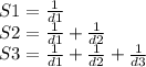 S1 = \frac{1}{d1} \\S2 = \frac{1}{d1} + \frac{1}{d2}\\S3 = \frac{1}{d1} + \frac{1}{d2} + \frac{1}{d3}