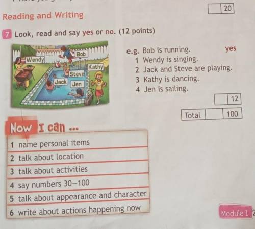 Reading and Writing 7 Look, read and say yes or no. (12 points) 2 mm Bob Wendy Kathy Steve Jack Jen