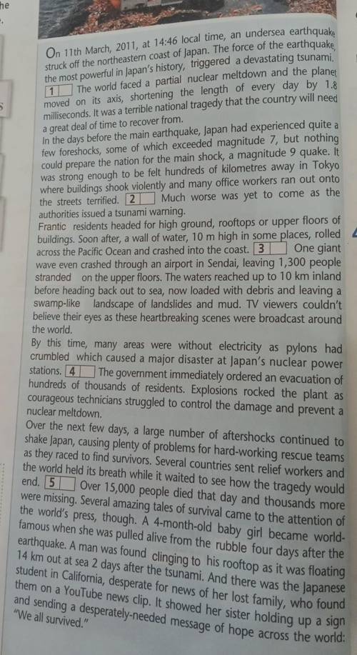 Read the text again. Five sentences are missing. Match each sentence (A-F) to a gap (1-5). There is