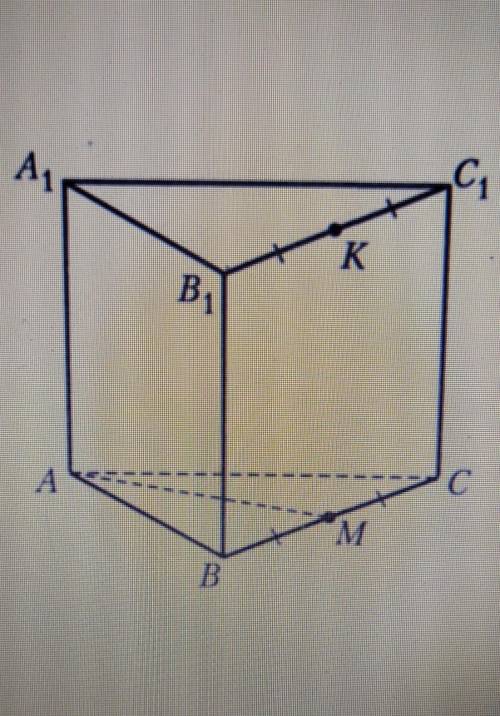 Дана призма. В какой точке прямая В1С1 пересекает плоскость АА1М?