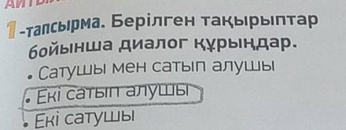 1-тапсырма. Берілген тақырыптар бойынша диалог құрыңдар. Сатушы мен сатып алушы Екі сатып алушы Екі