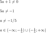 5a+1\neq 0\\ \\ 5a\neq -1\\ \\ a\neq -1/5\\ \\ a \in(-\infty;-\frac{1}{5}) \cup(-\frac{1}{5};+ \infty)