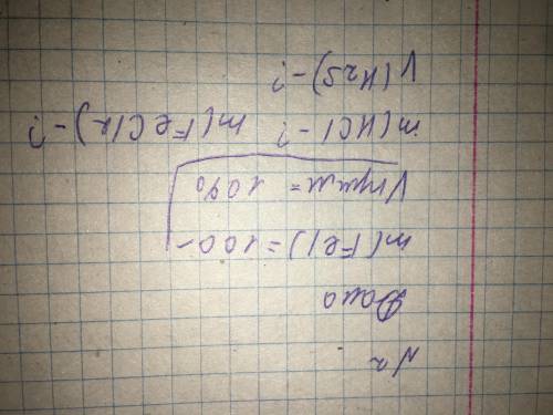 M(Fel)=100г W примесей=10% найти m(HCl) mFeCl2) V(H2S)