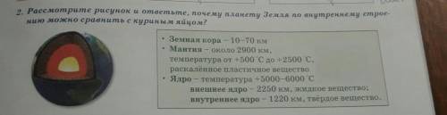 рассмотрите рисунок и ответьте, почему планету Земля по внутреннему строе нито можно сравнить с кури