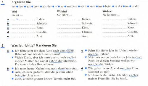 Übung 1. Ergänzen Sie (предлоги нужно вставить) Übung 2. Was ist richtig? Markieren Sie (выбрать как