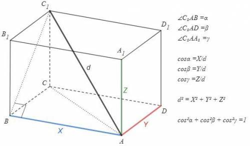 Если в прямоугольном параллелепипеде ABCDA1B1C1D1 диагональ АС1 образует углы а, в, у с его рёбрами