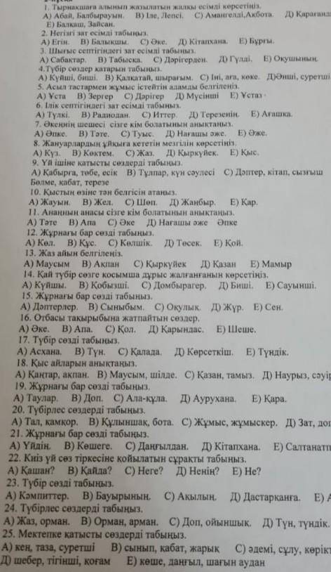 5 сынып қазақ тілі тест Зат есім 2 нұсқа 1 тоқса