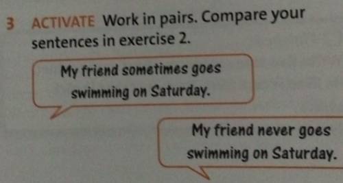 3 ACTIVATE Work in pairs. Compare your sentences in exercise 2. My friend sometimes goes swimming on