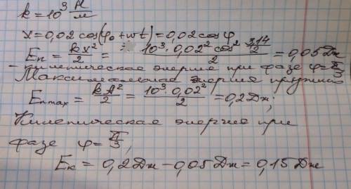 Груз на пружине жесткостью 1кH/м совершает гармонические колебания в горизонтальной плоскости. Завис