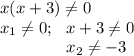 x(x+3)\neq0\\x_1\neq0;\ \ x+3\neq0\\{}\qquad \quad \ \ \ x_2\neq-3