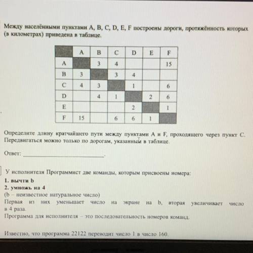 Между населёнными пунктами A, B, C, D, E, F построены дороги, протяжённость которых (в километрах) п