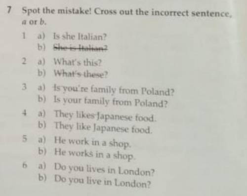 Spot the mistke! Cross out the incorrect sentence, a or b.