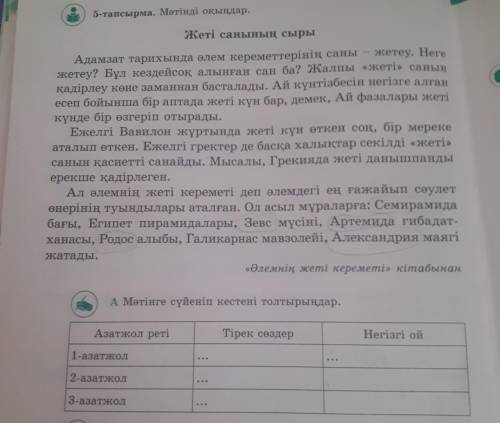 А Мәтінге сүйеніп кестені толтырыңдар. Негізгі ой Азатжол реті Тірек сөздер ... 1-азатжол 2-азатжол