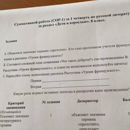 Нарисуйте схему композиции рассказа Распутина «Уроки Французского». Первая Вторая