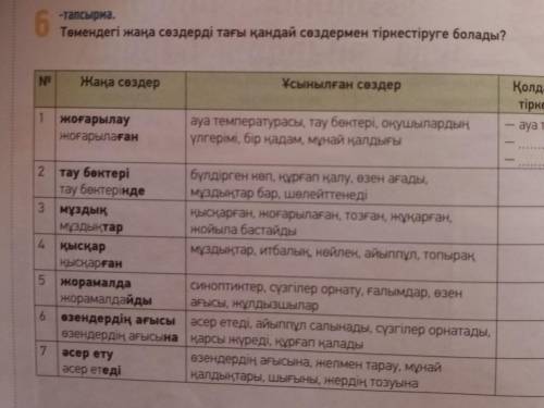 Төмендегі жаңа сөздерді тағы қандай сөздермен тіркестіруге болады? ұсынылған сөздер Nº Жаңа сөздер Қ