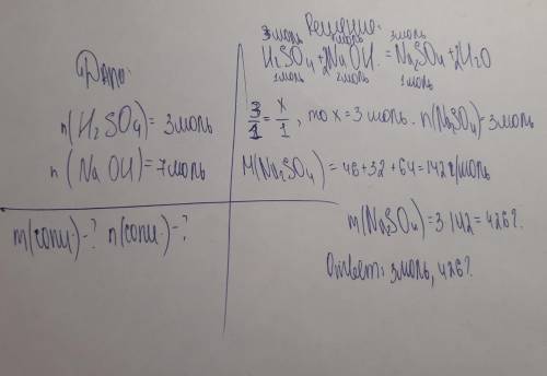 смешали 2 раствора содержащих серную кислоту количеством вещества 3 моль и гидроксид натрия количест