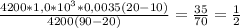 \frac{4200*1,0*10^{3}*0,0035(20-10) }{4200(90-20)} = \frac{35 }{70} = \frac{1}{2}