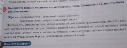 Выпишите парами омонимы и многозначные слова. Запишите их в два столбика СООТВЕТСТВенно. Образец: св