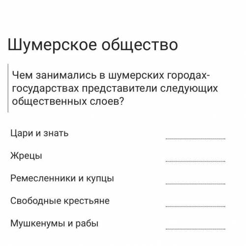 Чем занимались в шумерских городах-государствах представители следующих общественных слоев?