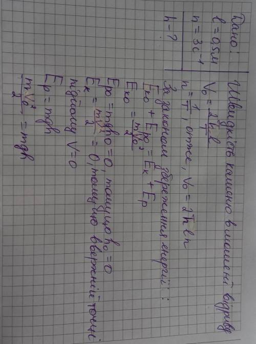 Камінь обертають на шнурку довжиною 0,5 м у вертикальній площині з частотою 3,0 об/с. На яку висоту