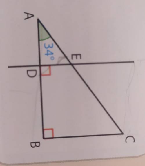На рисунке напротив треугольник ABC расположен под прямым углом в точке B. Кроме того, DE Є [AB] и (