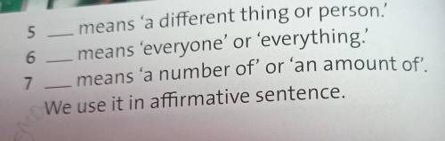 Ex2p16 5 __ means 'a different thing or person.'6 __ means 'everyone' or 'everything.'7 __ means 'a