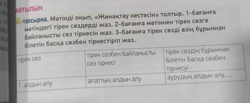 6-тапсырма. Мәтінді оқып, «Жинақтау кестесін» толтыр. 1-бағанға мәтіндегі тірек сөздерді жаз. 2-баға