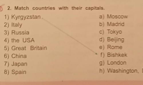 Ő 2 Match countries with their capitals. 1) Kyrgyzstan a) Moscow 2) Italy b) Madrid 3) Russia c) Tok