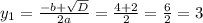 y_1 = \frac{ - b + \sqrt{D} }{2a} = \frac{4 + 2}{2} = \frac{6}{2} = 3