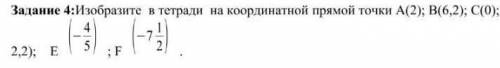 Изобразите в тетради на координатной прямой точки А(2); В(6,2); С(0); D(-2,2);