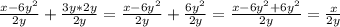 \frac{x-6y^{2} }{2y} +\frac{3y*2y}{2y} = \frac{x-6y^{2} }{2y} + \frac{6y^{2} }{2y} = \frac{x-6y^{2}+6y^{2} }{2y} = \frac{x}{2y}