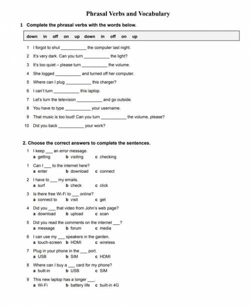 , нужны ответы на задания по теме Phrasal Verbs and Vocabulary 6 класс