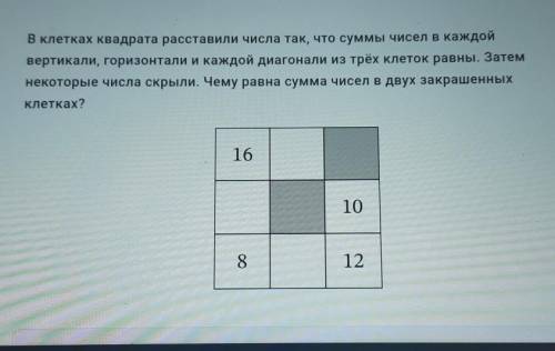 No 3 В клетках квадрата расставили числа так, что суммы чисел в каждойвертикали, горизонтали и каждо