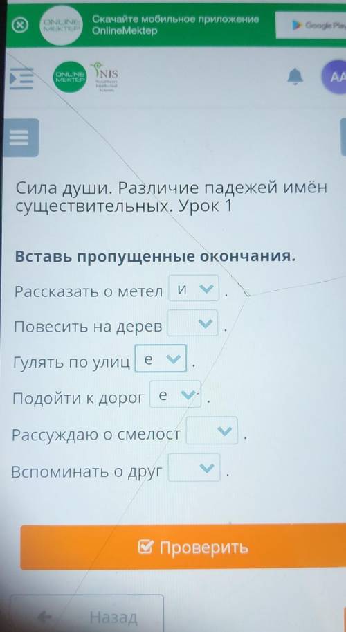 Сила души. Различие падежей имён существительных. Урок 1Вставь пропущенные окончания.Рассказать о ме