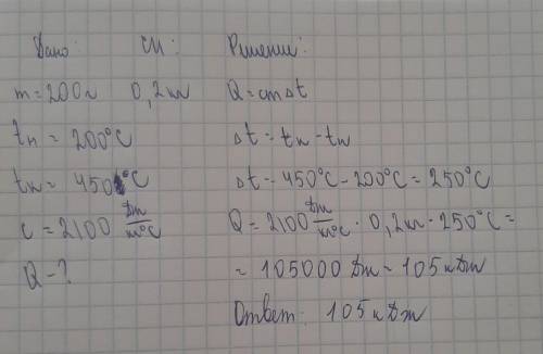 Какое количество теплоты потребовалось для нагревания машинного масла массой 200г до температуры 450