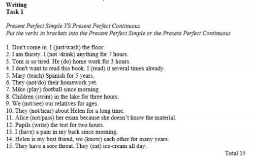 Writing Assignment 1 Present Perfect Simple VS Present Perfect Continuous Place the verbs in bracket