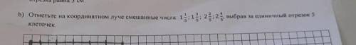 Отметьте на координатном луче смешанные числа 1 1/5; 1 3/5 ; 2 3/5 ; 2 4/5 выбрав за единичный отрез