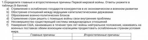 Определите главные и второстепенные причины Первой мировой войны. ответы укажите в таблице.( )