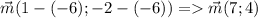 \displaystyle \vec{m} (1-(-6);-2-(-6) ) = \vec{m} (7; 4 )