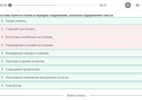 Расставь пункты плана в порядке следования, согласно содержанию текста. Размещение сыновей на остров