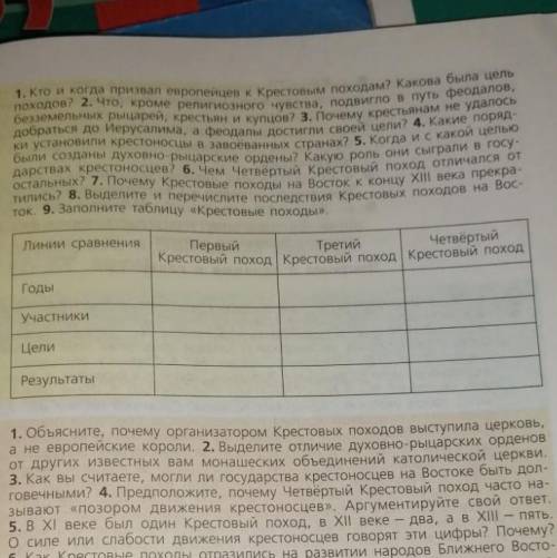 Заполните таблицу первого крестового похода (остальное не надо)