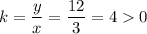 k = \dfrac{y}{x} = \dfrac{12}{3} = 4 0