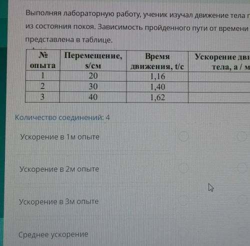 TLIK TOP Выполняя лабораторную работу, ученик изучал движение тела по наклонной плоскости из состоян