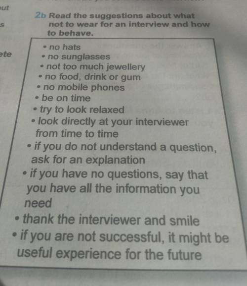 2b Read the suggestions about what not to wear for an interview and how to behave.